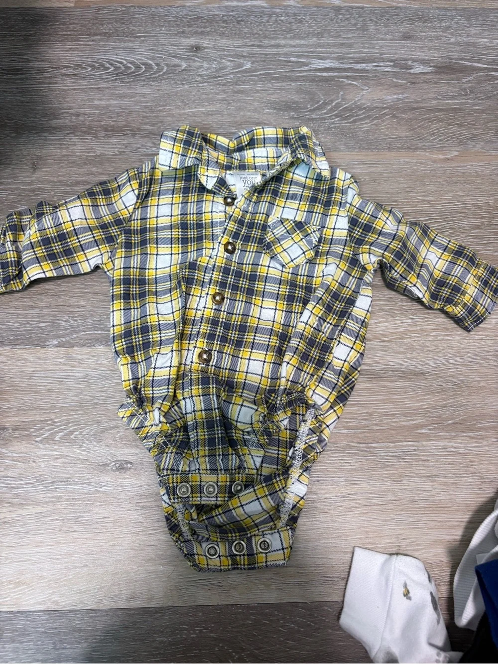 Carter's Yellow & Navy Plaid Button-Down Baby One-Piece